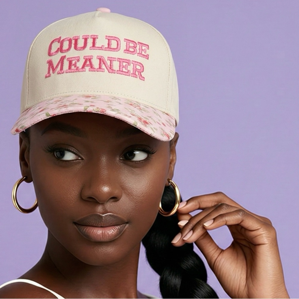 ZENANA | NEW Could Be Meaner Pink Floral Embroidered Baseball Cap OSFA